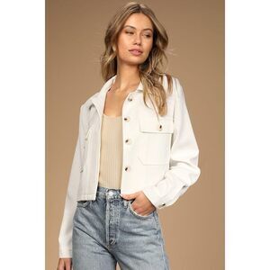Lulus White Cropped Collared Jacket - Size S